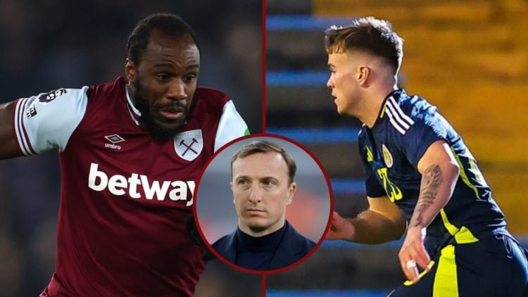 Split image showing West Ham striker Michail Antonio, Scotland U19 star Daniel Cummings, and West Ham director Mark Noble