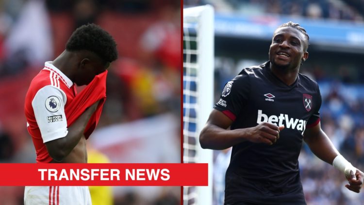 Split image showing Arsenal winger Bukayo Saka and West Ham forward Mohammed Kudus