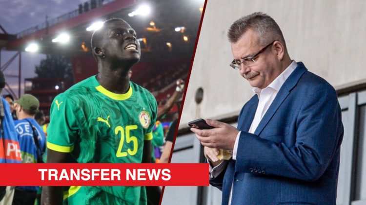 Split image showing Senegal left-back El Hadji Malick Diouf and Slavia Prague president Jaroslav Tvrdik