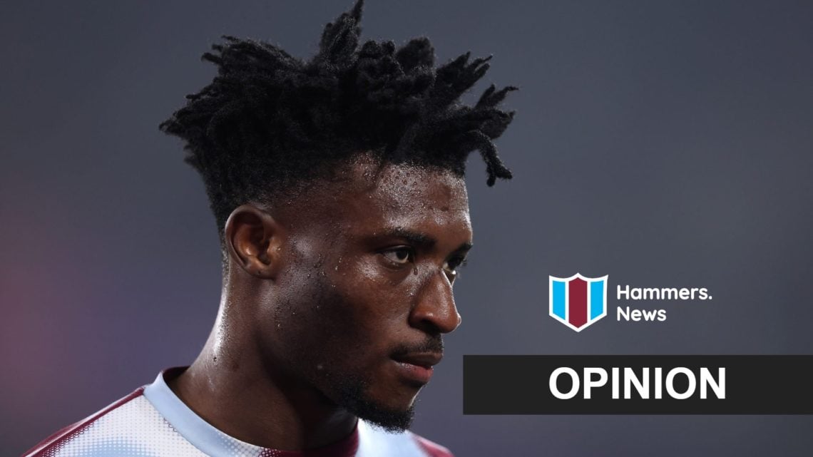 Mohammed Kudus looks focused as he warms up for West Ham