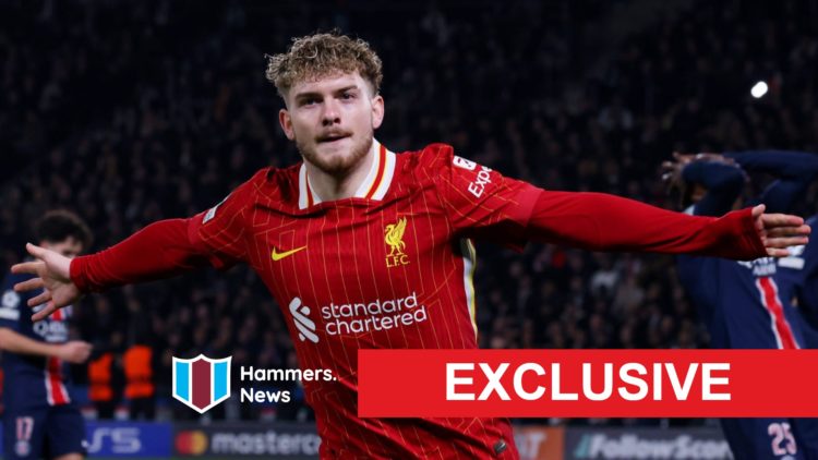 Liverpool midfielder Harvey Elliott wheels away in celebration after scoring against PSG