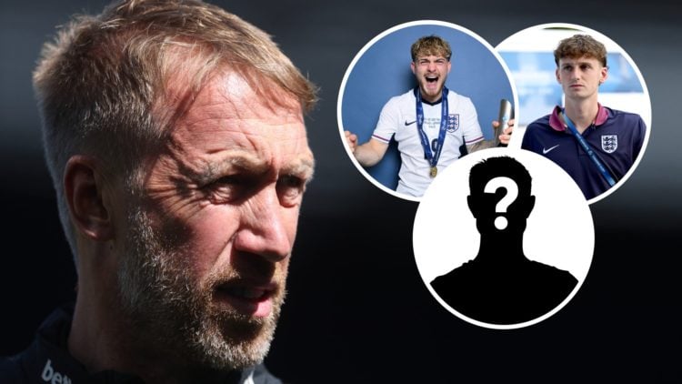 West Ham head coach Graham Potter. Inset, midfielders Harvey Elliott and Tyler Morton.