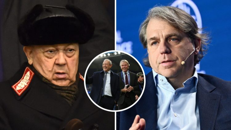 West Ham chief David Sullivan and Chelsea co-owner Todd Boehly. Inset, Aston Villa owners Nassef Sawiris and Wes Edens