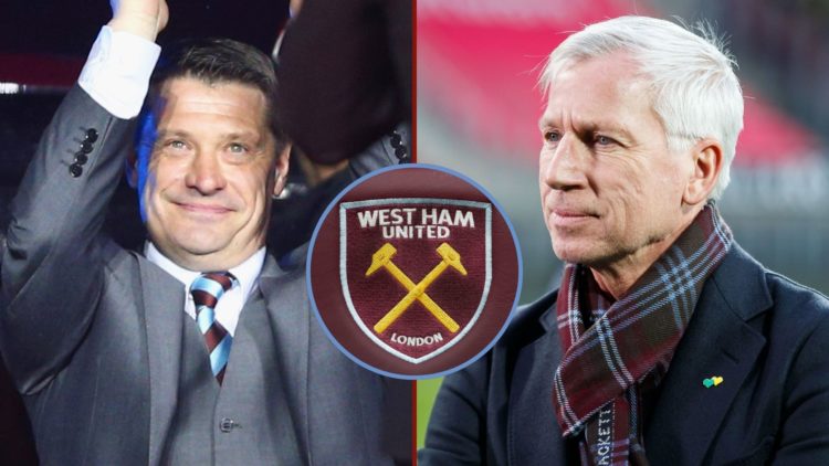 Left image, Former West Ham United player Tony Cottee is introduced to the crowd as part of the after match presentations following the Barclays Pr...