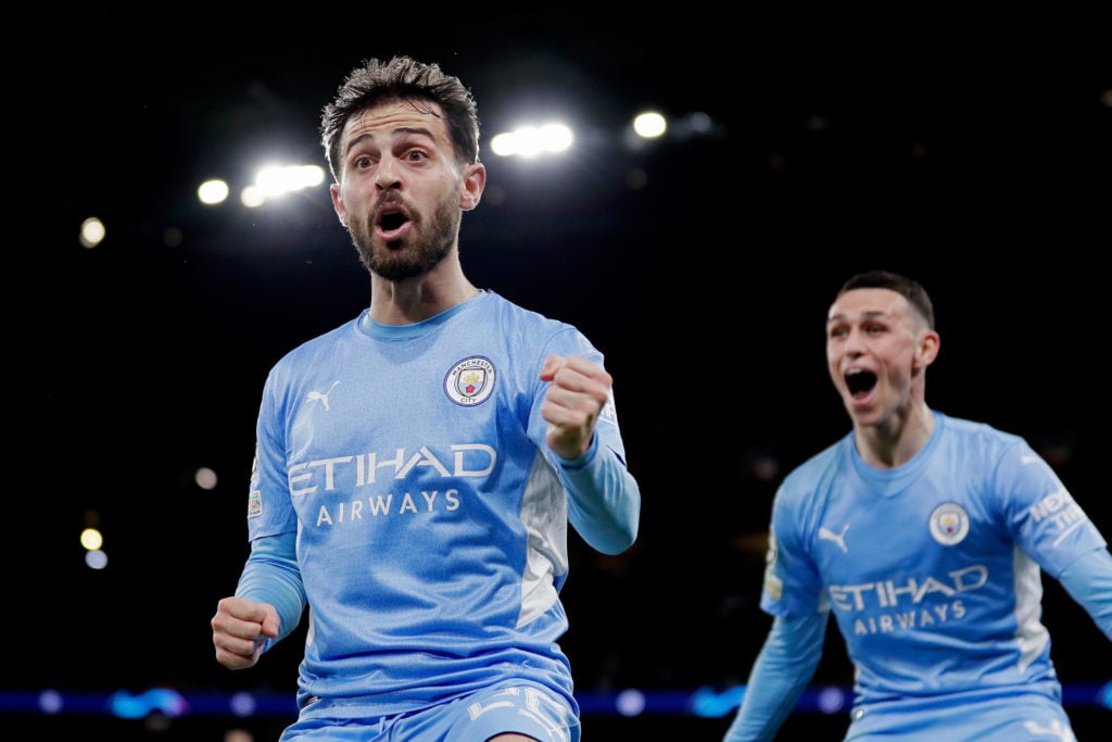 David Silva celebrates during Manchester City v Real Madrid - UEFA Champions League