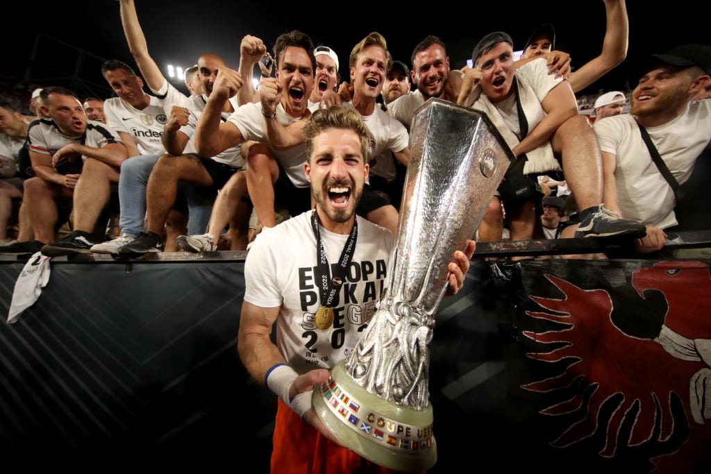 Kevin Trapp celebrates after Eintracht Frankfurt v Rangers FC - UEFA Europa League Final 2021/22