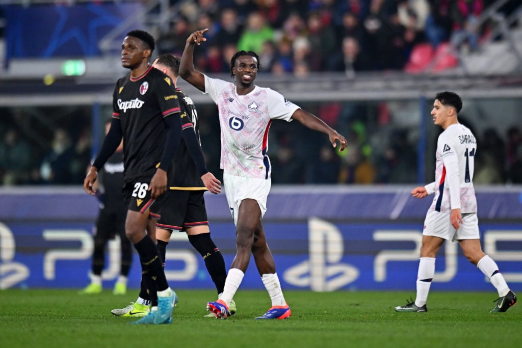 Ngal'ayel Mukau celebrates during Bologna FC 1909 v LOSC Lille - UEFA Champions League 2024/25 League Phase MD5