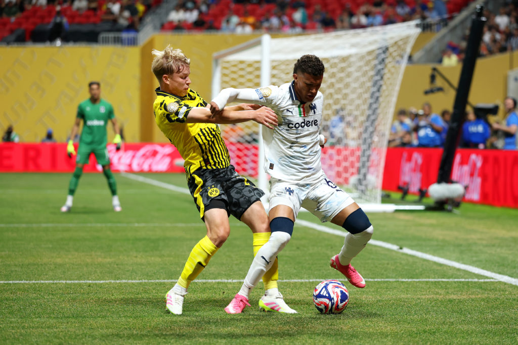Nelson Deossa and Daniel Svensson in action during Borussia Dortmund v CF Monterrey: Round Of 16 - FIFA Club World Cup 2025