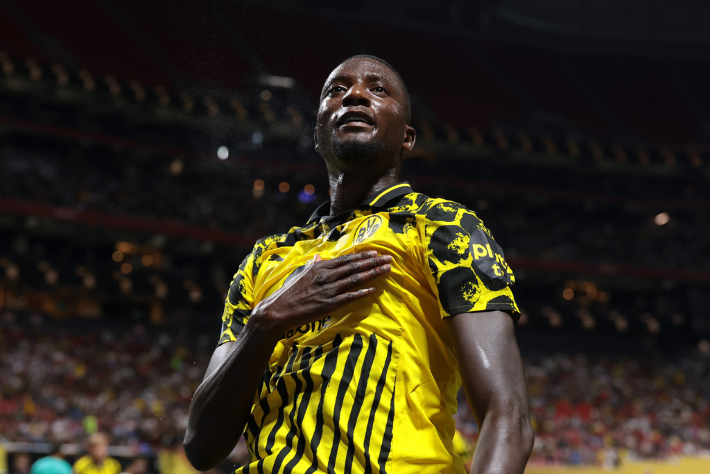 Serhou Guirassy celebrates during Borussia Dortmund v CF Monterrey: Round Of 16 - FIFA Club World Cup 2025