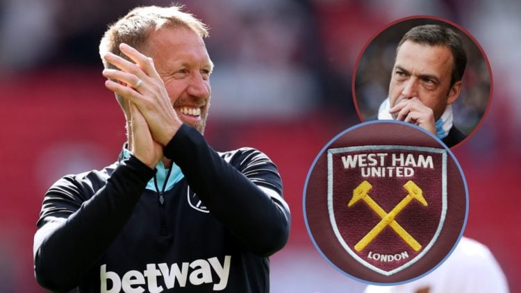 Main image, Graham Potter, Manager of West Ham United, applauds the fans following the team's victory during the Premier League match between Manch...