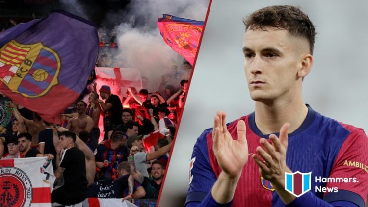 Split image showing the Barcelona fans and Blaugrana midfielder Marc Casado