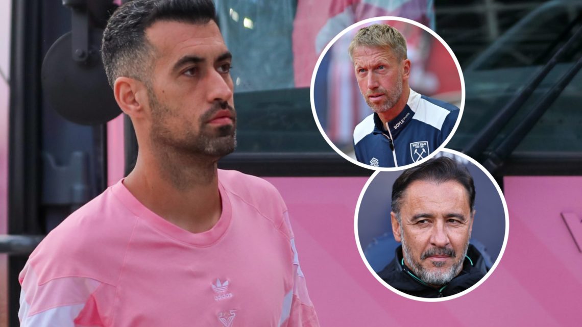 Barcelona and Spain legend Sergio Busquets at Inter Miami. Inset, West Ham head coach Graham Potter and Wolves boss Vitor Pereira