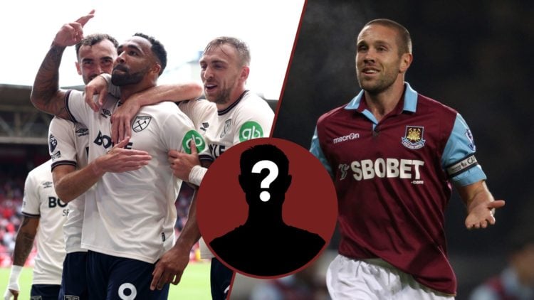 Split image showing West Ham United duo Callum Wilson and Jarrod Bowen celebrating at Nottingham Forest, and ex-Hammer Matthew Upson
