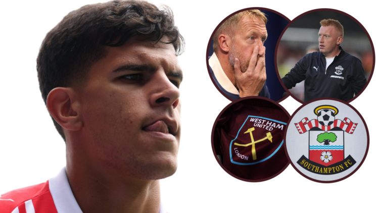 Mateus Fernandes is leaving Southampton for West Ham. Inset, Hammers head coach Graham Potter and Saints boss Will Still