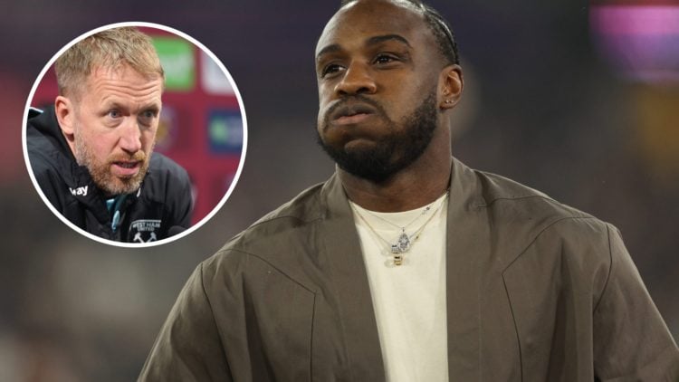 Michail Antonio gets emotional when welcomed back by West Ham fans. Inset, Hammers head coach Graham Potter