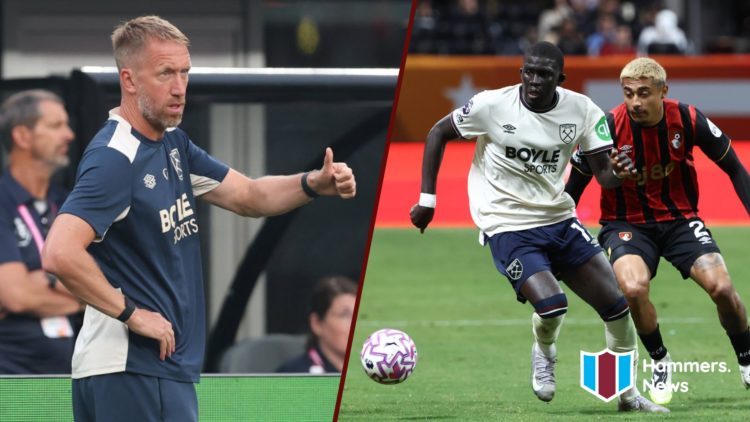 Split image showing West Ham coach Graham Potter and new signing El Hadji Malick Diouf