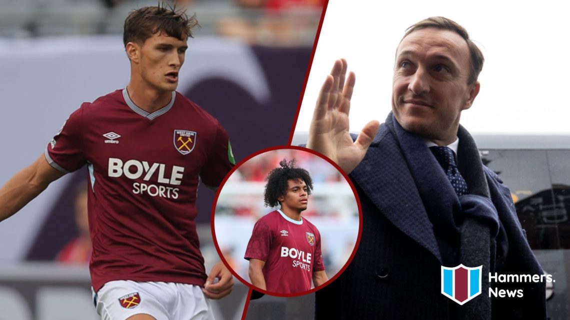 Split image showing West Ham director Mark Noble, plus youngsters Freddie Potts and Preston Fearon