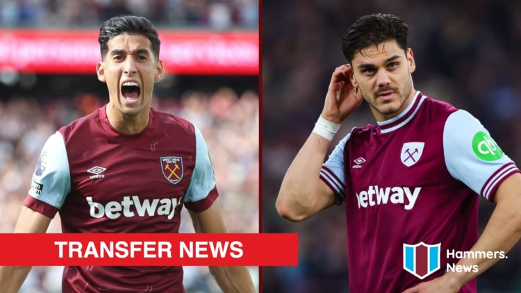 Split image showing West Ham defenders Nayef Aguerd and Konstantinos Mavropanos