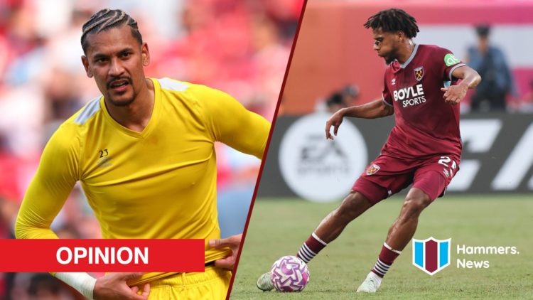 Split image showing West Ham United duo Alphonse Areola and Jean-Clair Todibo