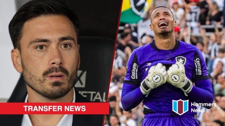 Split image showing Botafogo coach Davide Ancelotti and West Ham United-bound goalkeeper John Victor