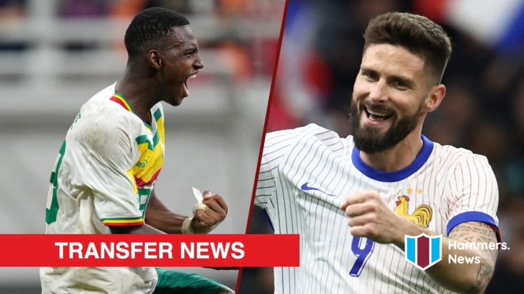 Split image showing Senegal striker Idrissa Gueye and Olivier Giroud in action for France