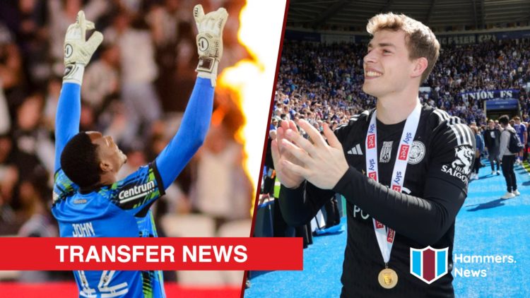 Split image showing Botafogo goalkeeper John Victor and Leicester City ace Mads Hermansen