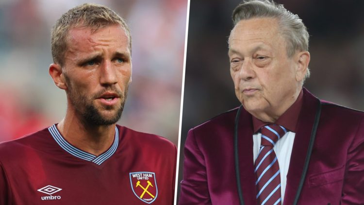 West Ham midfielder Tomas Soucek and Hammers majority owner David Sullivan
