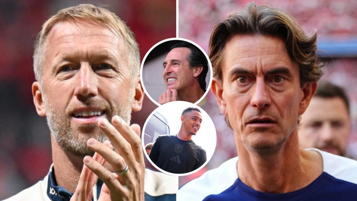 West Ham head coach Graham Potter and Spurs boss Thomas Frank. Inset, Aston Villa manager Unai Emery and midfielder Jacob Ramsey