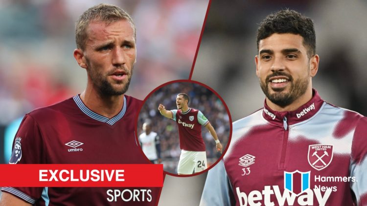 Split image showing West Ham United trio Tomas Soucek, Emerson Palmieri and Guido Rodriguez