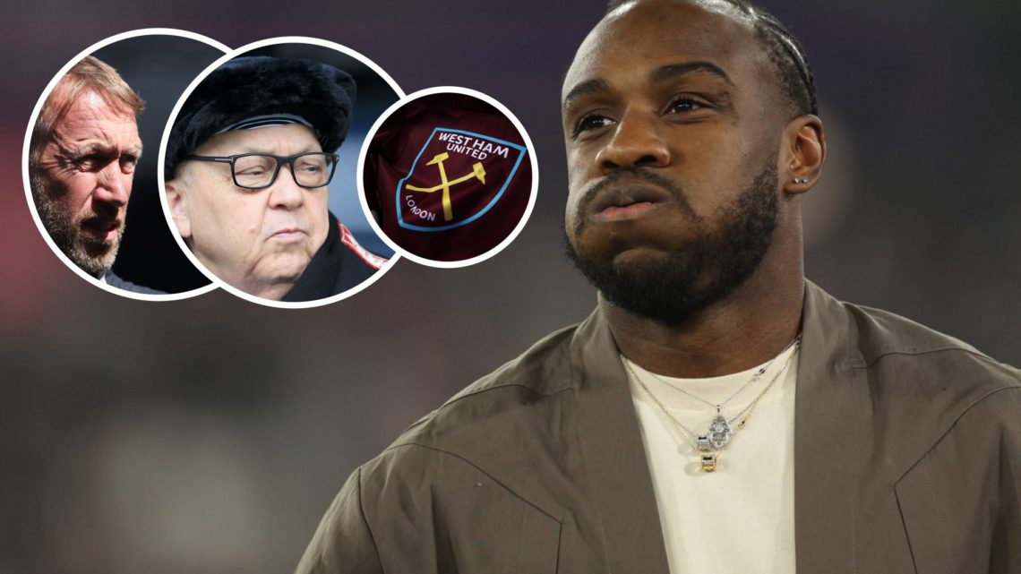 An emotional Michail Antonio is serenaded by West Ham fans. Inset, Hammers head coach Graham Potter, majority owner David Sullivan and the club's c...