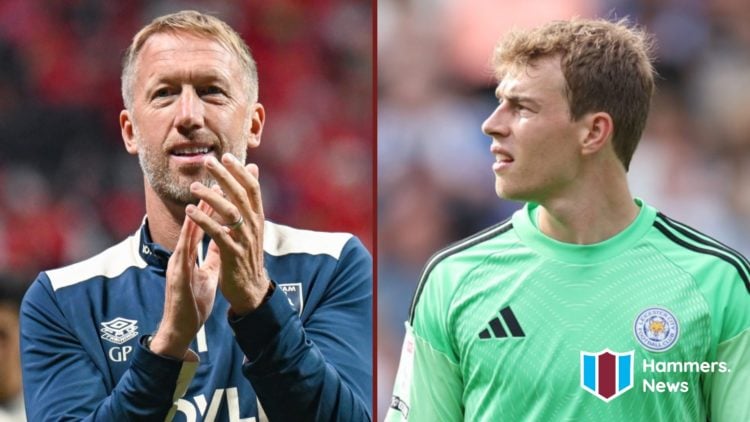 Split image showing West Ham head coach Graham Potter and new goalkeeper signing Mads Hermansen