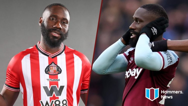Split image showing Arthur Masuaku in a Sunderland and West Ham United shirt