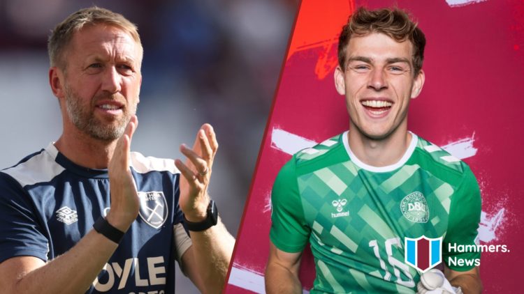 Split image showing West Ham United coach Graham Potter and goalkeeper Mads Hermansen