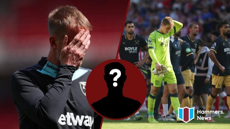 Split image showing West Ham United coach Graham Potter and goalkeeper Mads Hermansen