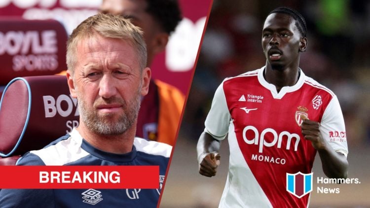 Split image showing West Ham United coach Graham Potter and Monaco midfielder Soungoutou Magassa