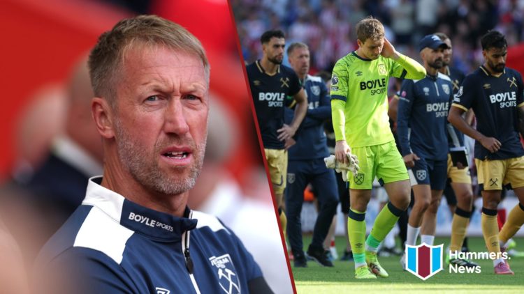 Split image showing West Ham United coach Graham Potter, plus players Max Kilman and Mads Hermansen