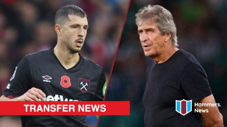 Split image showing West Ham United midfielder Guido Rodriguez and Real Betis coach Manuel Pellegrini