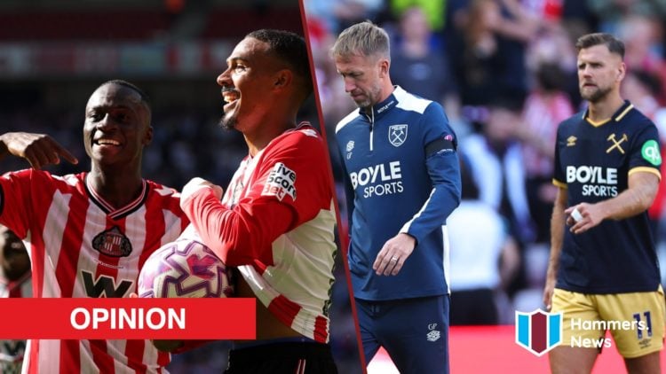 Split image showing Sunderland stars Habib Diarra and Wilson Isidor, plus West Ham coach Graham Potter