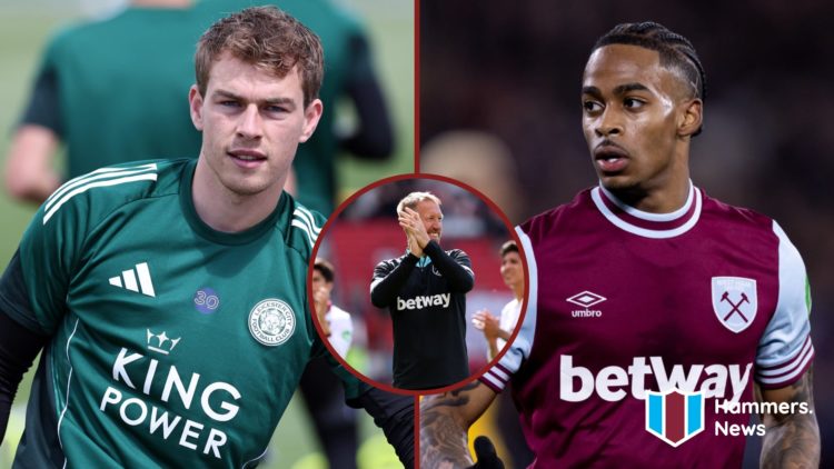 Split image showing West Ham United duo Mads Hermansen and Crysencio Summerville, plus coach Graham Potter