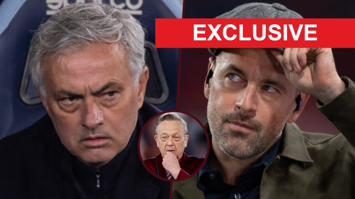Jose Mourinho scowls on the bench and his former player Joe Cole doffs his cap. Inset, West Ham chief David Sullivan deep in thought