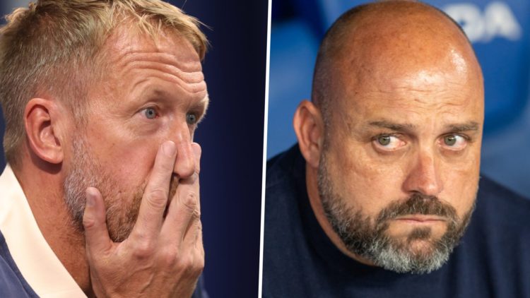 West Ham head coach Graham Potter looks under pressure and Espanyol manager Manolo González