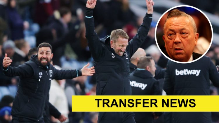 West Ham boss Graham Potter celebrates on the sideline. Inset, Hammers chief David Sullivan