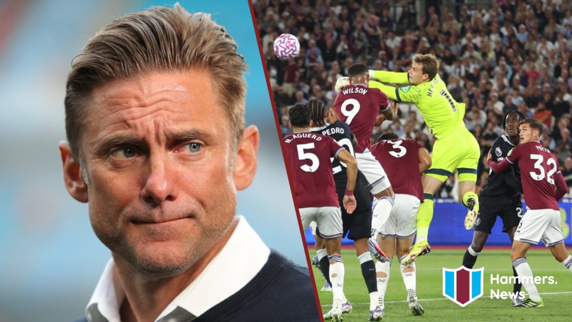 Split image showing former England goalkeeper Rob Green and West Ham United goalkeeper Mads Hermansen in action vs Chelsea