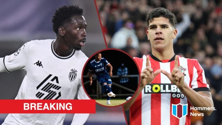 Split image showing Monaco's Soungoutou Magassa, Southampton's Mateus Fernandes, and Paris FC's Dimitri Colau