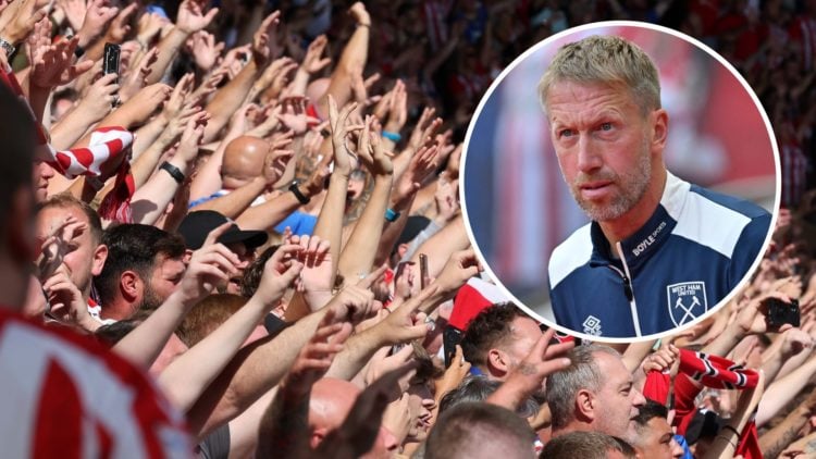Sunderland fans in full voice for the game against West Ham. Inset, Hammers head coach Graham Potter