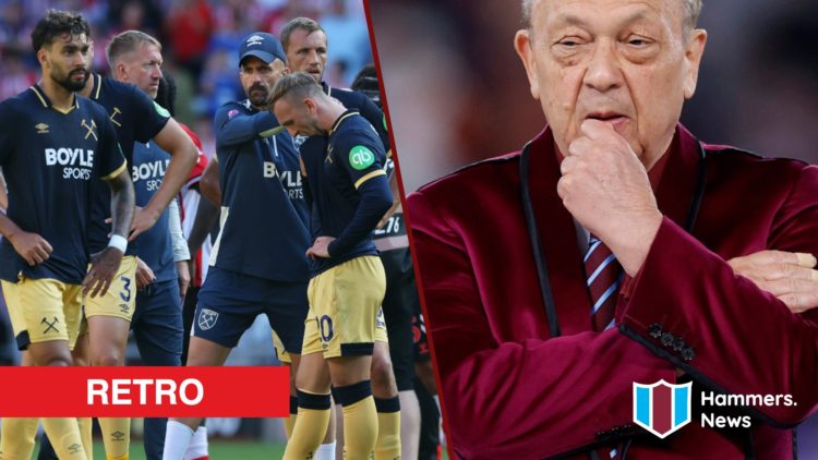 Split image showing West Ham United players after the Sunderland defeat and owner David Sullivan