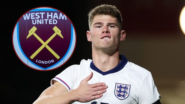 Main image, Charlie Cresswell of England celebrates scoring his team's first goal during the UEFA U21 Euro 2025 Qualifier match between England and...