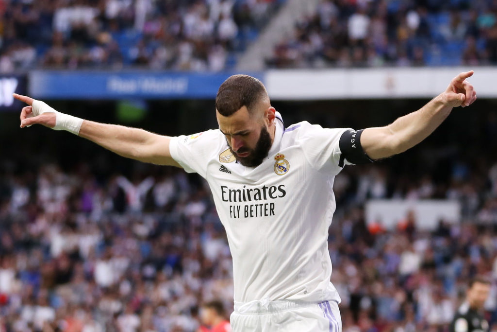 Karim Benzema celebrates during Real Madrid CF v Rayo Vallecano - LaLiga Santander