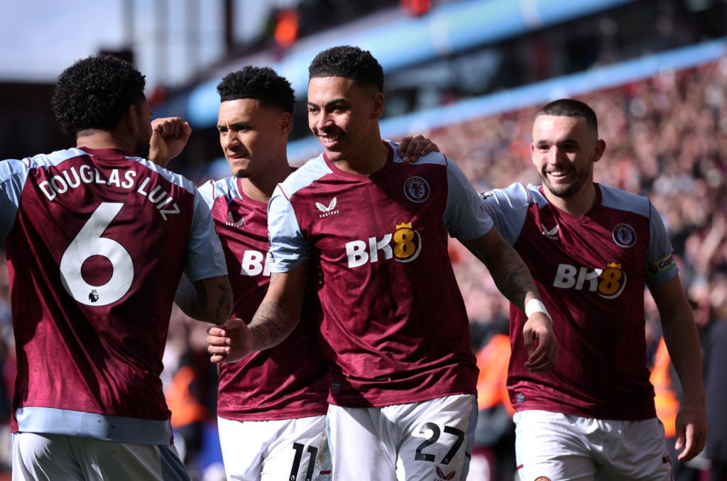 Morgan Rogers celebrates during Aston Villa v Brentford FC - Premier League