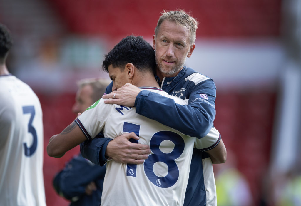 Graham Potter and Mateus Fernandes after Nottingham Forest v West Ham United - Premier League